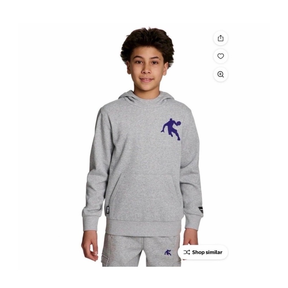 AND1 Boy's Athletic Graphic Fleece Hoodie – Grey/Purple – Kids XXL (18) – NWT